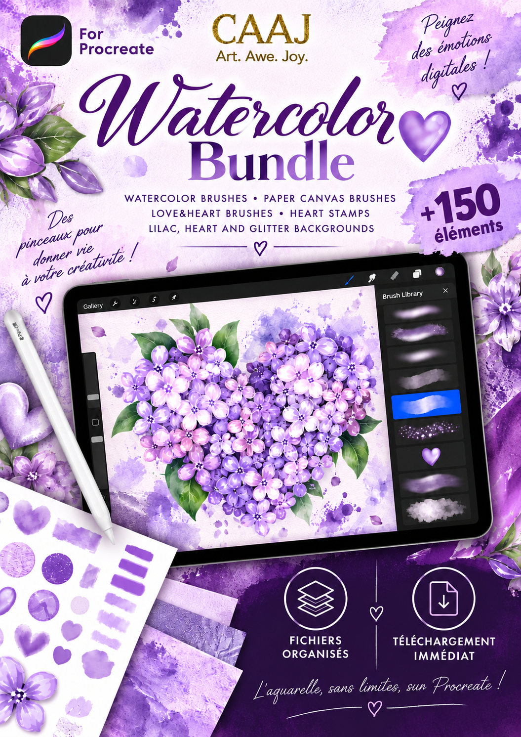 ✨ Watercolor Lilac – 150+ Outils d’Aquarelle Digitale pour Procreate